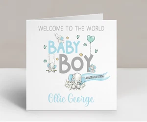 Personalised Baby Boy Card Welcome to the world Baby Arrival Congratulations - Picture 1 of 2