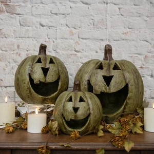 Calabazas maché de resina Jack O'Lantern verde boca grande - Imagen 1 de 6