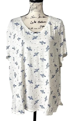 Top Coldwater Creek estampado de abejas manga corta azul río blanco para mujer talla 3X NUEVO Foto 1 de 4