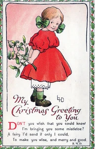 NAVIDAD - Postal firmada por DeWees I'm Bringinging You Some Muérdago - Imagen 1 de 2
