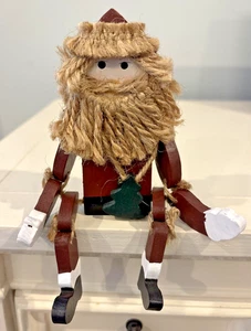 Volkskunst handgeschnitzt Holz Gelenk Weihnachtsmann Regal Sitter primitiv - Bild 1 von 6