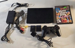 Pacchetto console Sony PlayStation 2 PS2 Slim 2 schede di memoria, Vice City testato - Foto 1 di 6