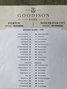Everton v Manchester City Team Sheet 19/04/2025 Premier League - Picture 1 of 4