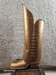 Vintage Hammered Brass Cowboy Boot Umbrella Stand/Cane Holder 22'' Western - Picture 1 of 12