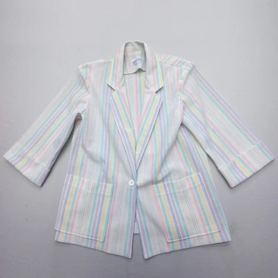 Винтажный женский блейзер Cape Cod Match Mates в 10 светлых полосок пляжная прибрежная пастель - Изображение 1 из 4