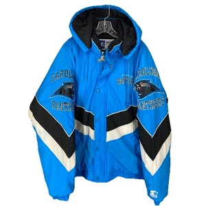 Vintage Starter Carolina Panthers Jacket Men’s Large Blue NFL Hooded Coat - Picture 1 of 19