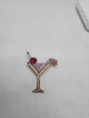 Broche prendedor vintage de vidrio Martini con estrás plateado de víspera de Año Nuevo 2" Foto 1 de 3