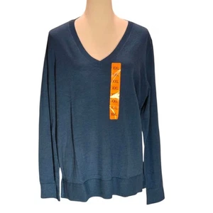 Katherine Barclay Women's XXL Extra Fine Merino Wool Blue V-Neck Sweater Top - Picture 1 of 10