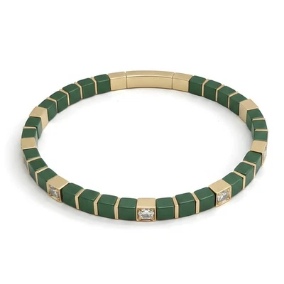 Natural 38.05 Ct Green Onyx & Desert Diamond Tile Beaded Bracelet in 14K Gold - Image 1 of 4