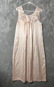 Vintage Pink Peach Gown Silky Satin Long Nightgown Sleeveless Medium - Picture 1 of 7