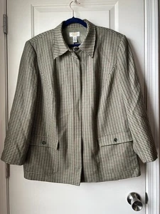 Vintage Talbots  Women’s Green Houndstooth Zip Blazer Jacket Lined  size 18W - Picture 1 of 12