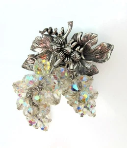 Vendome Crystal Bead Grapes Brooch — Vintage Garden Party Pin - Picture 1 of 4