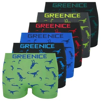GREENICE 6er Pack Jungen Boxershorts Microfaser Unterwäsche Dinosaurier Unterhosen Dino