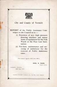 City Of Norwich Public Assistance Committee Report, Poor Law Institution, 1937 - Picture 1 of 1