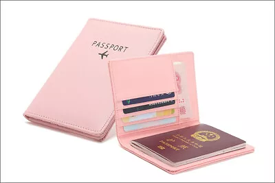 Funda organizadora billetera de cuero con bloqueo RFID para pasaporte estuche de identificación tarjeta de crédito Foto 1 de 4