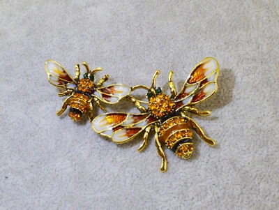 Vintage Gold Bee Brooch with Quartz Crystal Accent Timeless Elegance Gift for He - image 1 of 4