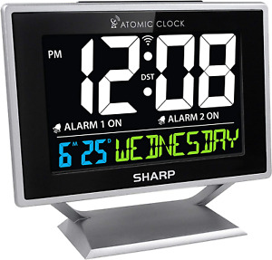 Sharp Atomic Desktop Clock with Color Display - Atomic Accuracy - Easy to Read S