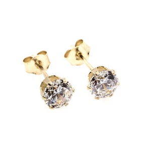 9ct gold stud earrings 3 mm CZ clear round solitaires (post and backs also gold) - Picture 1 of 7