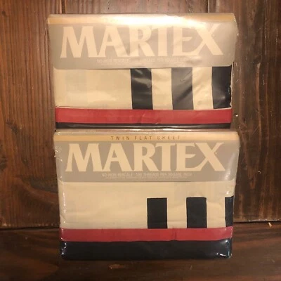 NUEVO Lote 2 Martex Trio Negro Rojo Crema Doble Hoja Plana SELLADA 66x96 Foto 1 de 4