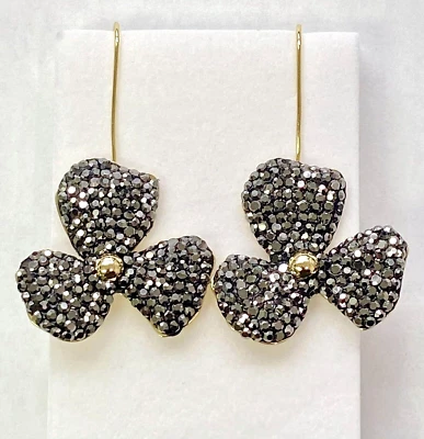 Pendientes colgantes de flores artesanales con piedra pavé de cristal HSN JK NY Foto 1 de 4