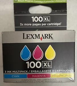 New Genuine Lexmark 100XL Factory Sealed High Yield Inkjet Ink Cartridges C,M,Y - Picture 1 of 1