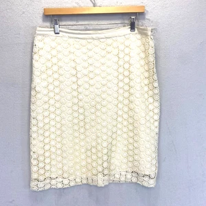 Karen Kane Lace Crochet Skirt Womens 12 Cream Pencil Lined Classy Knee Modest - Picture 1 of 16