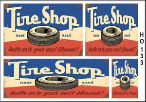 WEATHERED HO SCALE TIRE SHOP GARAGE GAS STATION SIGNS EASY PEEL STICK HO133 - Picture 1 of 1