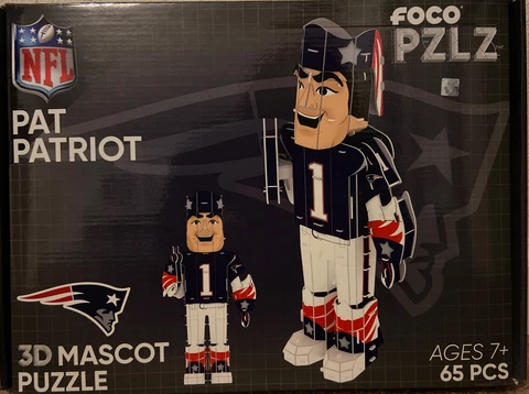 Foco  3D Mascot Puzzle New England Patriots Pat Patriot.  65 Pieces NEW SEALED Cover