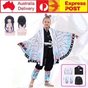 Kids Demon Slayer Kochou Shinobu Cosplay Costume Kimono Kimetsu no Yaiba Outfits - Picture 1 of 17