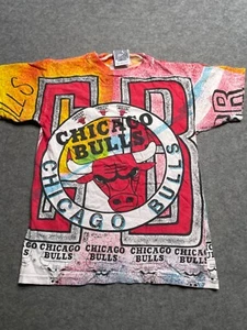 VTG 90s Magic Johnson T’s Youth Medium Chicago Bulls All Over Print T shirt Red - Picture 1 of 10