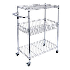 3-Tier Storage Rack Organizer With Wheels, Kitchen Cart Basket Shelves Storage