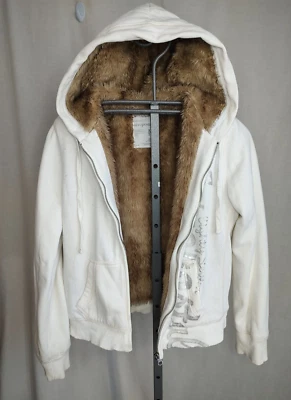 Jaqueta com capuz Y2K Aeropostale feminina tamanho XL forrada de pele sintética zíper completo branca - Imagem 1 de 4