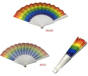 2 STRIPED RAINBOW HAND HELD 9 INCH WOMEN FAN #gi678 accessories new pocket fans - Picture 1 of 1