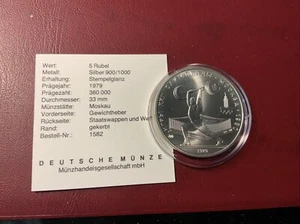 Russland 5 Rubel 1979 Silber stgl.-Olympia Moskau 1980-Gewichtheber - Bild 1 von 2