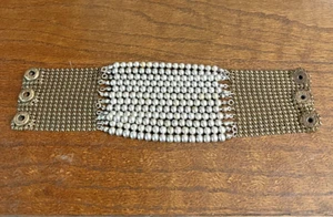 Multi Strand Metal Silver Tone Beaded With Gold Tone Mesh Wide Braceletđź’— - Picture 1 of 4
