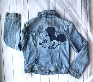 Gap Kids Medium 8 9 Year Medium Disney Denim Jean Jacket Mickey Mouse Distressed - Picture 1 of 12