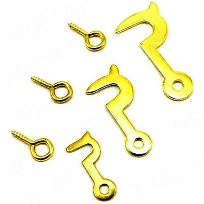 BRASS SIDE HOOKS & SCREW EYES X4 Flat Clasp Picture Frame Fastener Box Lid Catch • 3.54€