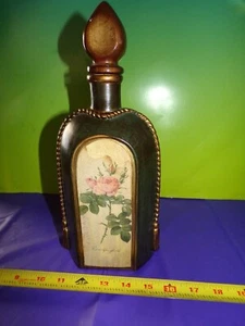 Vintage Decanter Rose Bush Picture Made in Italy Wooden & Cork Stopper BEAUTIFUL - Picture 1 of 5