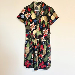 Brooks brothers Tropical Print Dress Hawaiian Floral Pineapple Black Size 8 - Picture 1 of 7