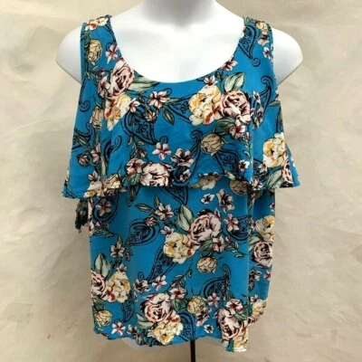 Beautiful Colors Sz 3X Top Floral Paisley Ruffle Yoke Plus Size Retro Look - Image 1 of 4