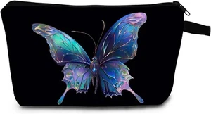 Butterfly Print Makeup Bag Small Travel Cosmetic Organizer Bag Zipper Toiletry B - Picture 1 of 5