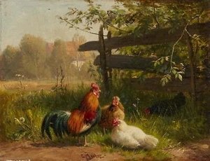 Carl Jutz the Elder - Landscape with poultry Oil Painting Giclee Canvas Print - Picture 1 of 1