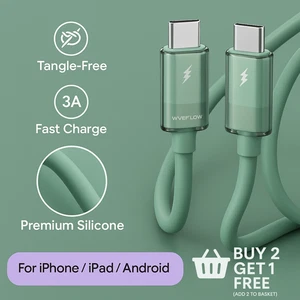 60W USB-C to USB-C Silicone Cable | 1M Fast Charger for Samsung, iPad, MacBook - Picture 1 of 25