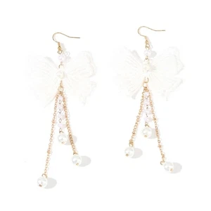 Fashion Bowknot Pearl Tassels Earrings Simple Drop Earrings Statement Jewelry - Picture 1 of 8