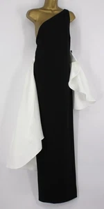 MAXI ABITO SOLACE LONDON CALLA DONNA UK 16 NERO BIANCO PREZZO DI LISTINO £520 IB - Foto 1 di 7