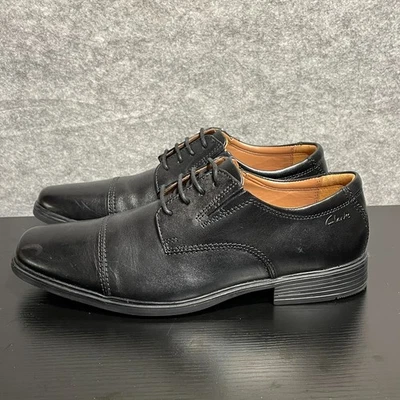 Clarks Tilden Cap Oxford Shoes Mens Size 8 M Black Leather Cushioned Comfort - Image 1 of 4
