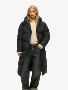 Superdry Womens Black Studios Hooded Longline Duvet  Coat - Picture 1 of 6