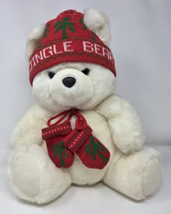 DE COLECCIÓN Oso Jingle Blanco Navidad Oso Peluche 16" Años 80 Sombrero y Guantes Broadway - Imagen 1 de 8