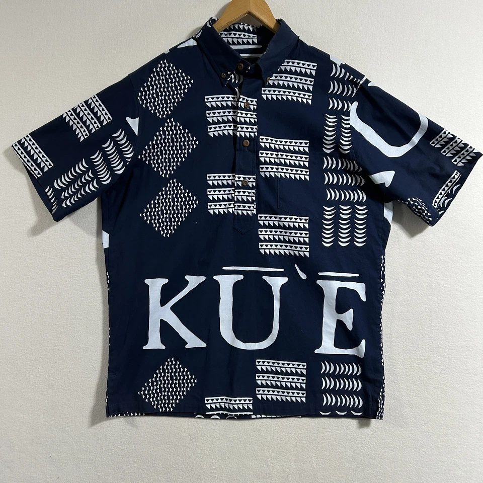 Sig Zane KŪ’E Hawaiian Aloha Shirt Mens M Pullover Button Collar Blue White RARE - Image 1 of 4