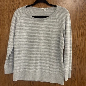 JAMES PERSE Striped Raglan Pullover Shirt Gray Top Blouse Scoop Neck Sz 3 Large - Picture 1 of 12
